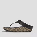 FitFlop LULU Leather Toe-Post Sandals with Rattan Sole in Black