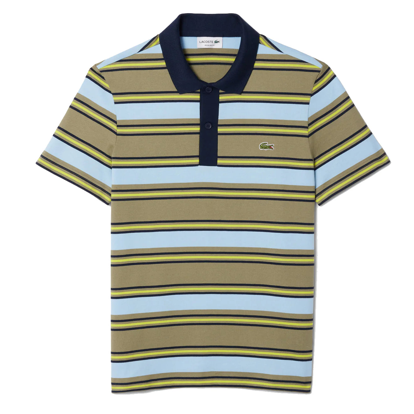Lacoste Regular Fit Striped Cotton Polo Shirt - Khaki Green