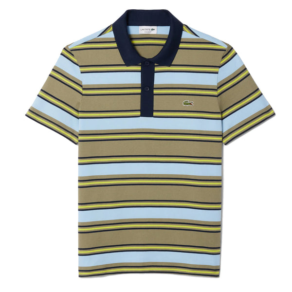 Lacoste Regular Fit Striped Cotton Polo Shirt - Khaki Green