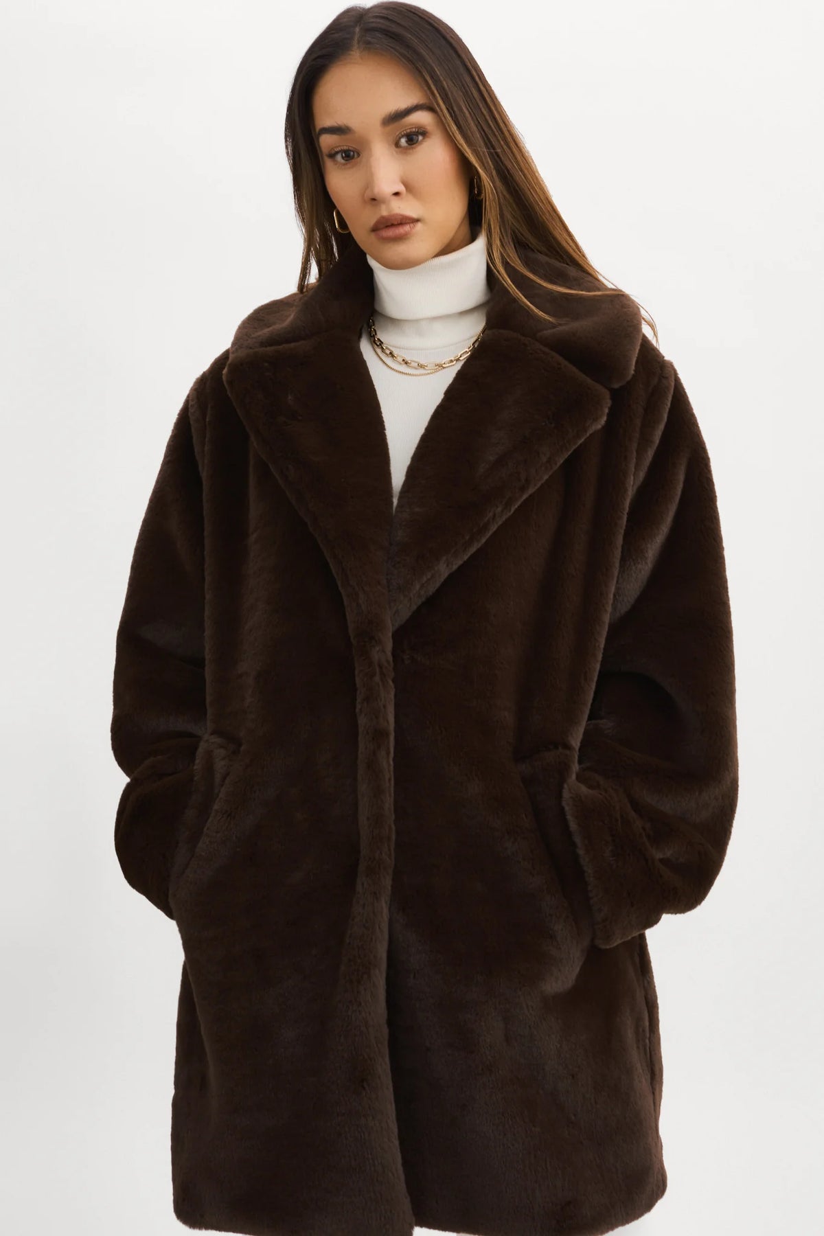 LAMARQUE Linnea Faux Fur Coat in Bitter Chocolate
