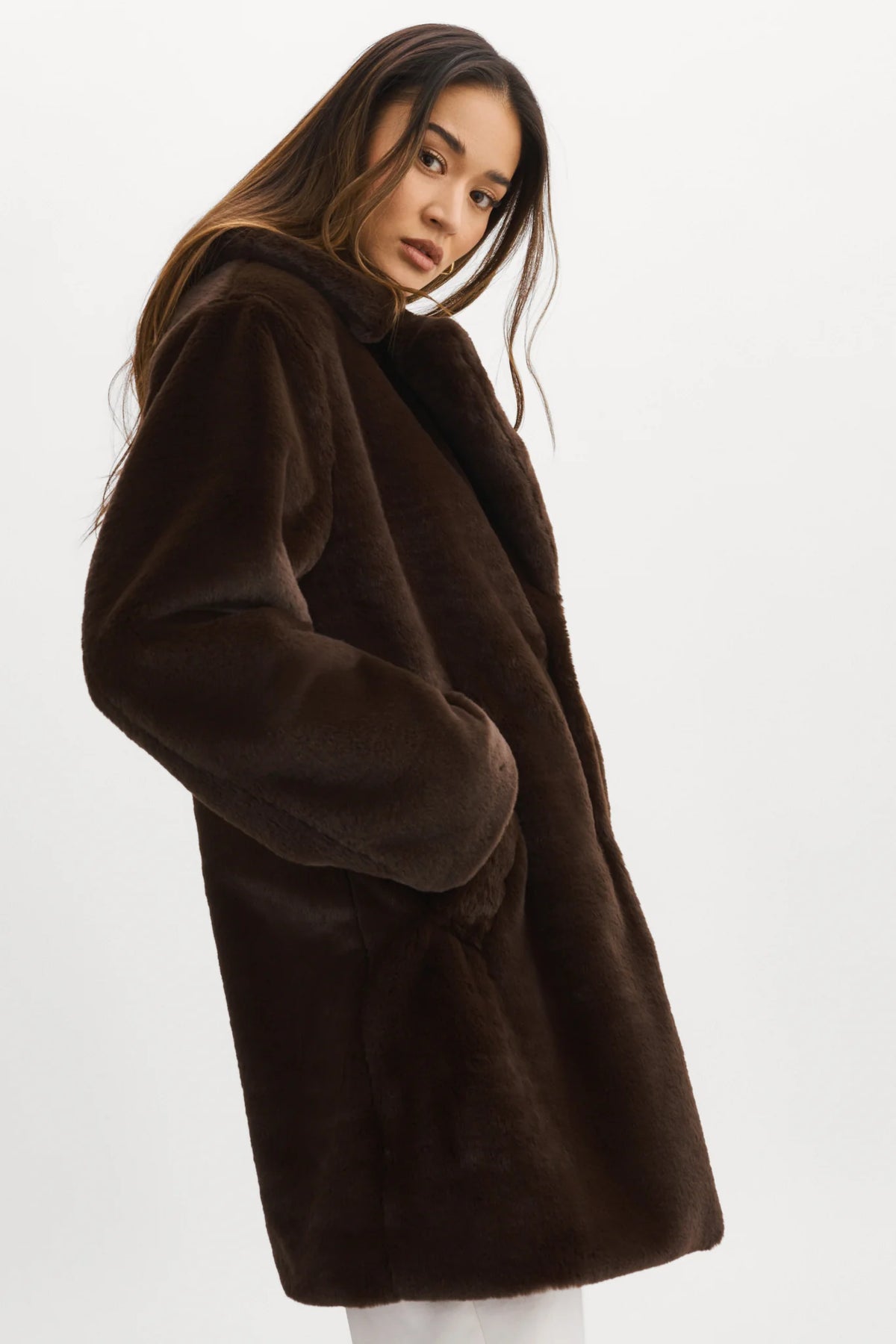 LAMARQUE Linnea Faux Fur Coat in Bitter Chocolate