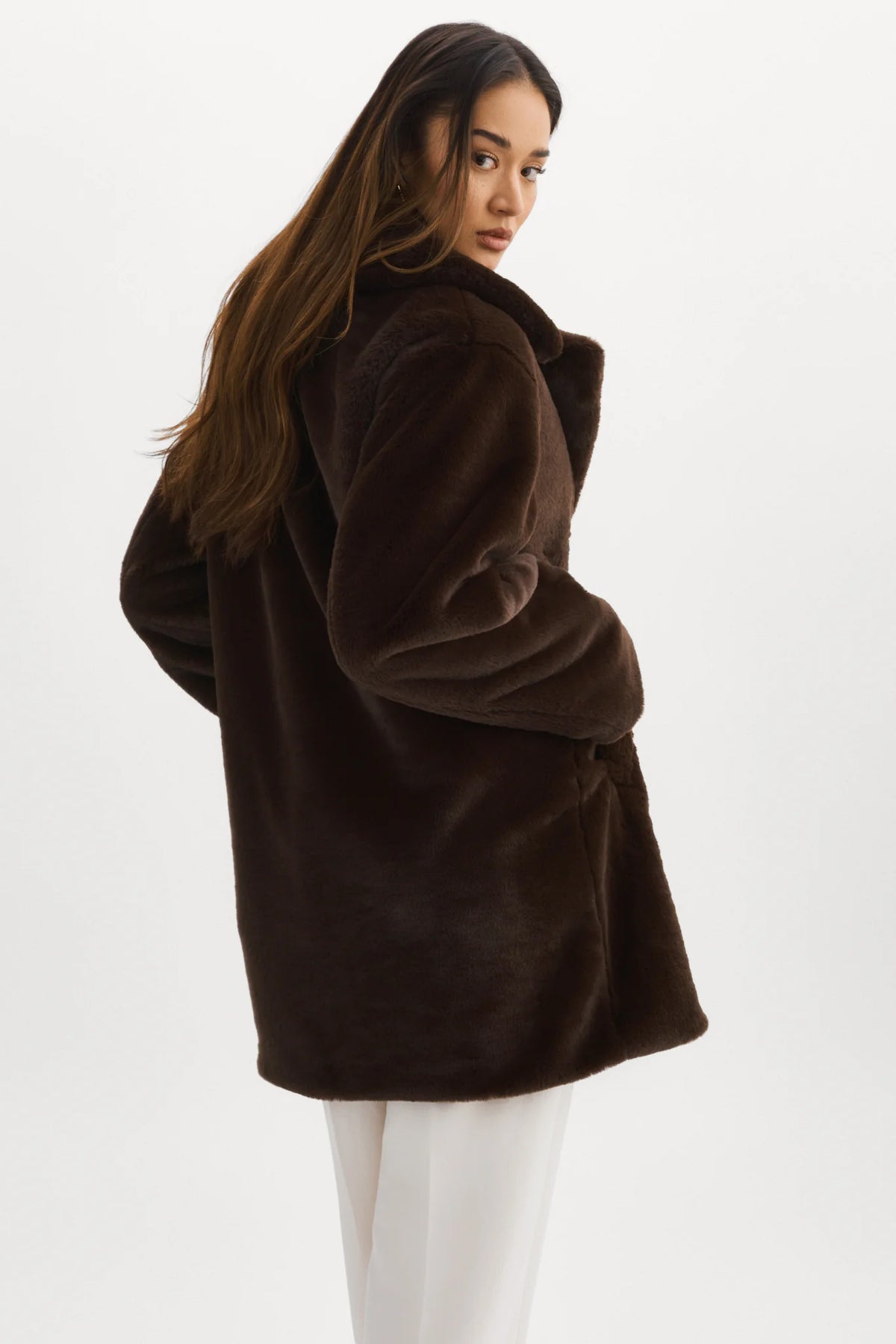 LAMARQUE Linnea Faux Fur Coat in Bitter Chocolate