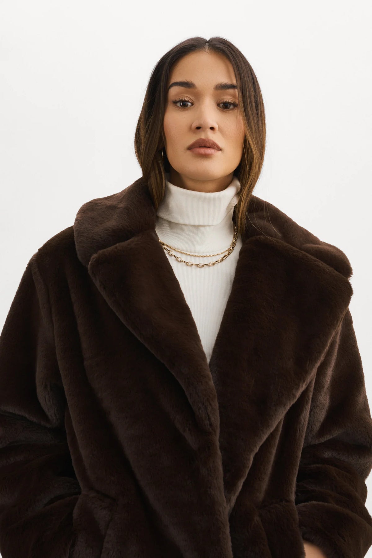 LAMARQUE Linnea Faux Fur Coat in Bitter Chocolate