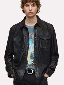 John Varvatos LIONELL Leather Shirt Jacket - Black