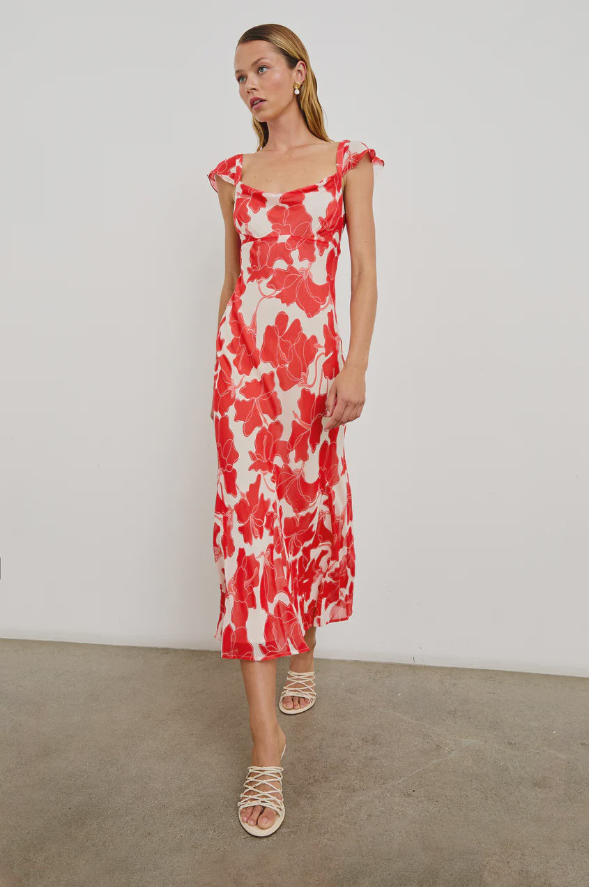 Rails Marigold Flutter Sleeve Dress in Scarlet Hibiscus