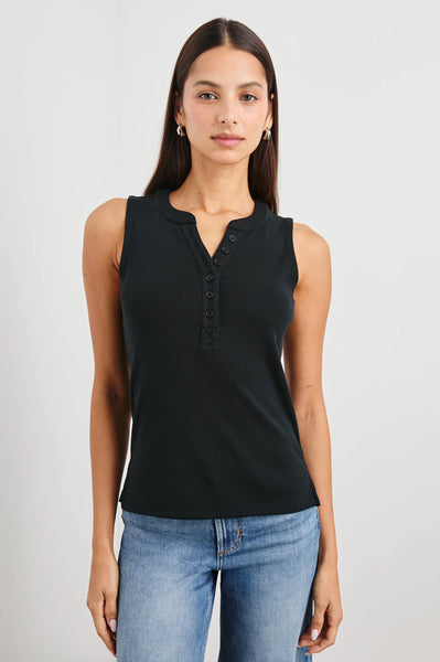 Rails Mayla Cotton Blend Henley Tank Top in Black
