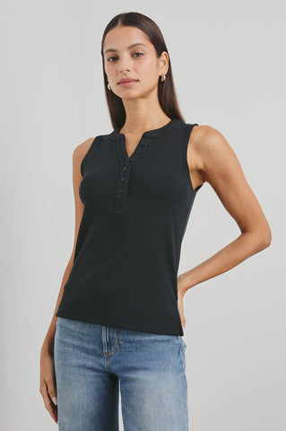 Rails Mayla Cotton Blend Henley Tank Top in Black