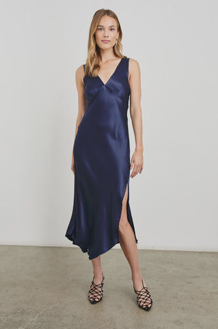 Rails Monique Satin Crepe V-Neck Dress in Navy