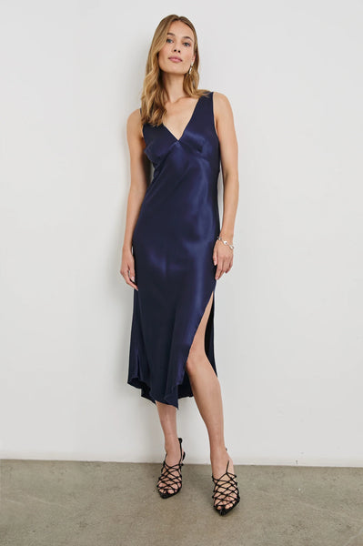 Rails Monique Satin Crepe V-Neck Dress in Navy