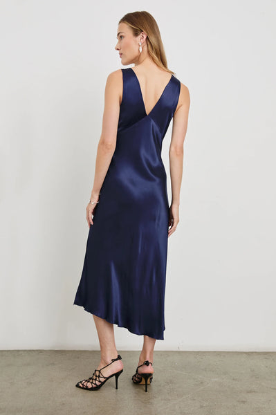 Rails Monique Satin Crepe V-Neck Dress in Navy