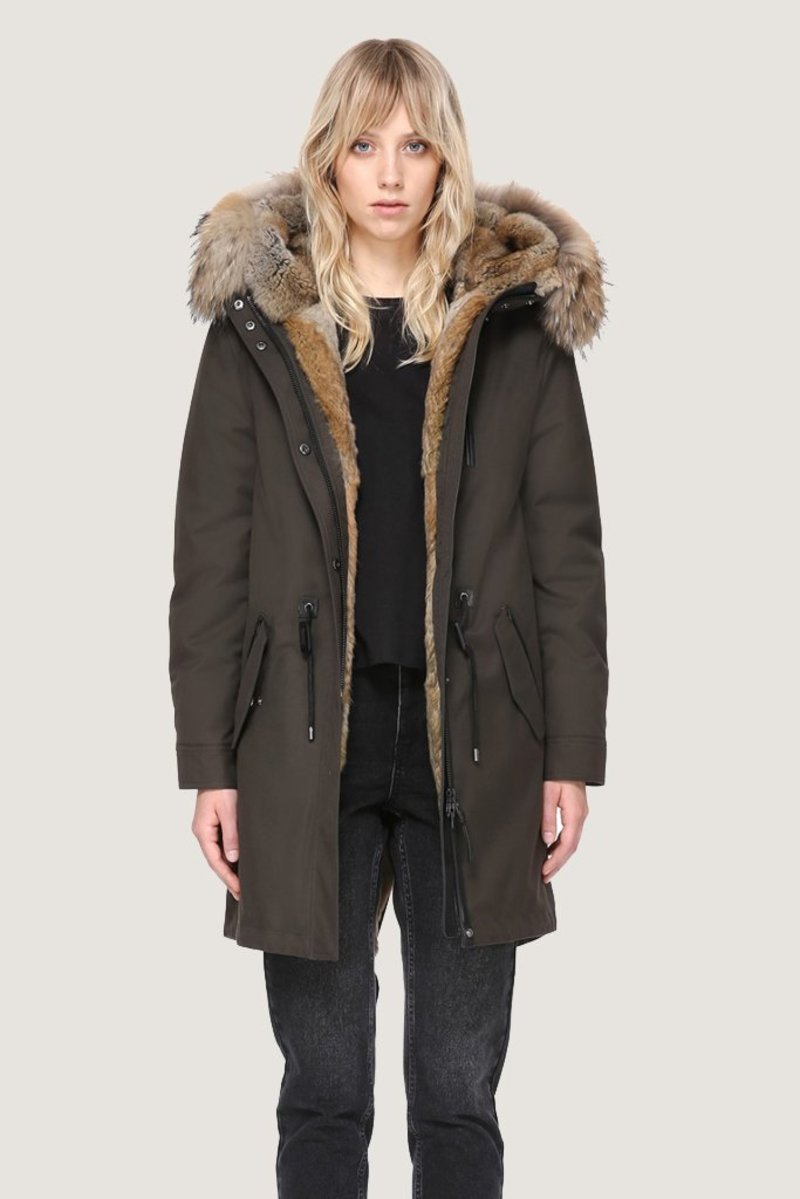 Mackage Rena Fur Lined Twill Parka in Army