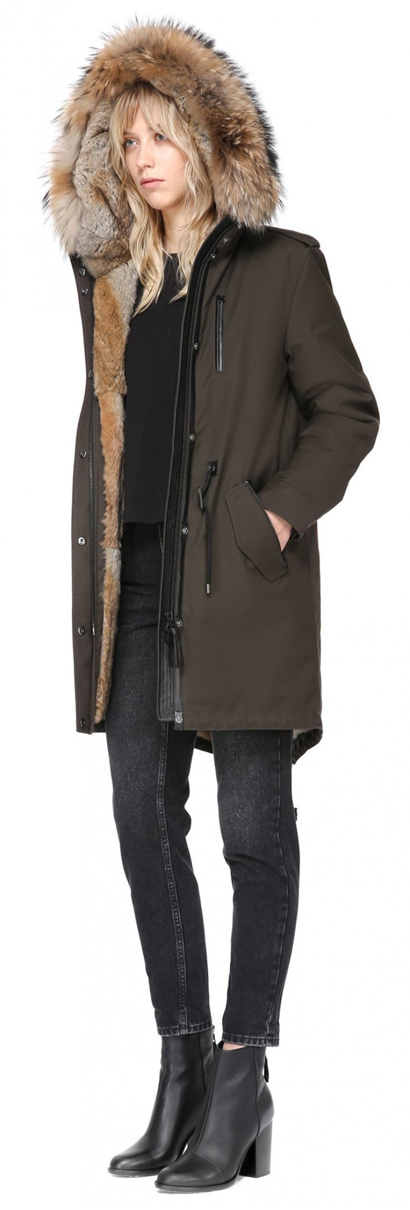 Mackage Rena Fur Lined Twill Parka in Army