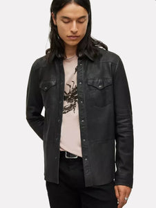 John Varvatos MASON Leather Shirt Jacket - Black