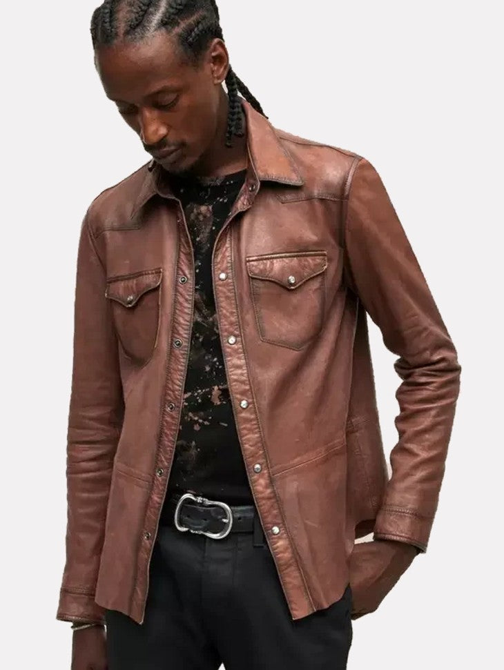 John Varvatos MASON Leather Shirt Jacket - Mocha