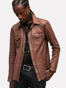 John Varvatos MASON Leather Shirt Jacket - Mocha