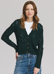 autumn cashmere Stitchery Patchwork V Neck Cardigan in Juniper