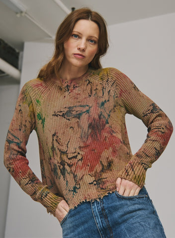 autumn cashmere Splatter Print Scallop Shaker in Camel Multi