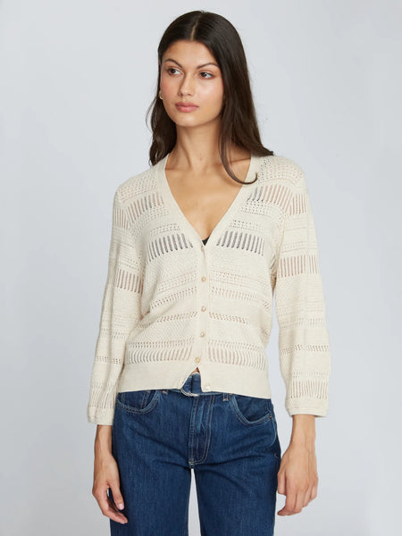 autumn cashmere Pointelle 3/4 Puff Sleeve Cardigan in Natural