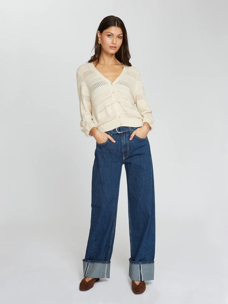 autumn cashmere Pointelle 3/4 Puff Sleeve Cardigan in Natural