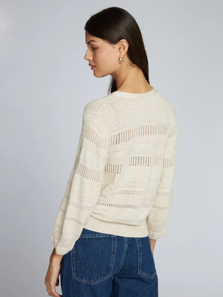 autumn cashmere Pointelle 3/4 Puff Sleeve Cardigan in Natural
