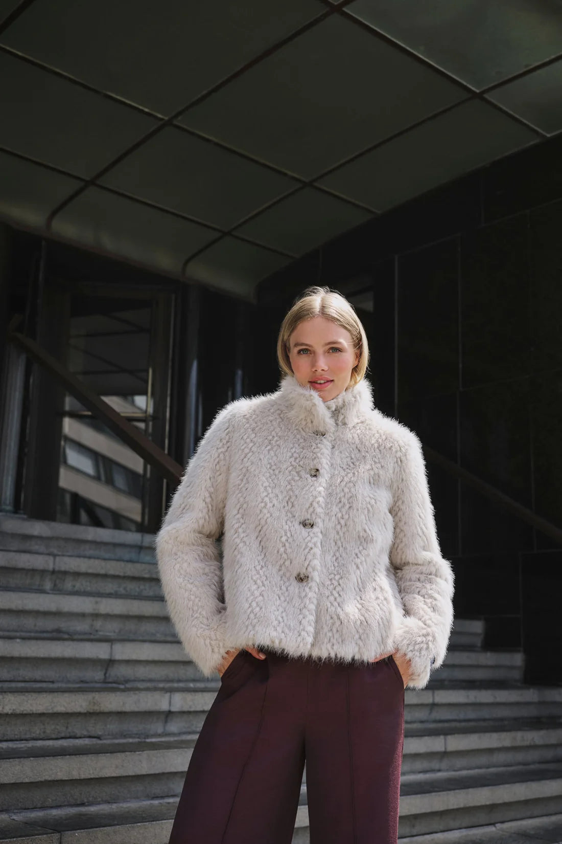RINO & PELLE Vie Single Breasted Faux Fur Jacket in Birch