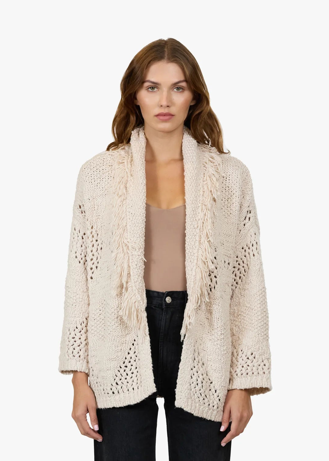 autumn cashmere Southwest Fringed Shawl Collar Throw in Sand