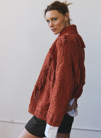 autumn cashmere Southwest Fringed Shawl Collar Throw in Persimmon