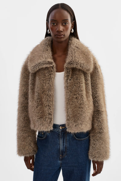 LAMARQUE Nova Faux Fur Coat in Wolf