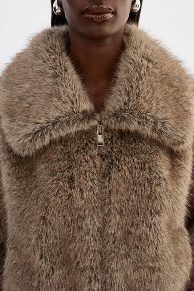 LAMARQUE Nova Faux Fur Coat in Wolf