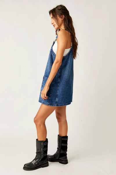 Free People Overall Smock Mini Dress in Sapphire Wash