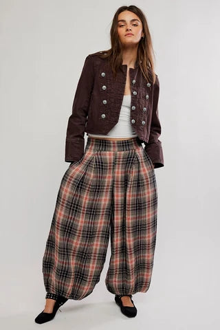Free People Moonflower Plaid Balloon Pant in Black Combo