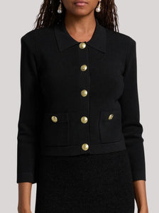 L'AGENCE Osiris Collared Cardigan in Black/Gold