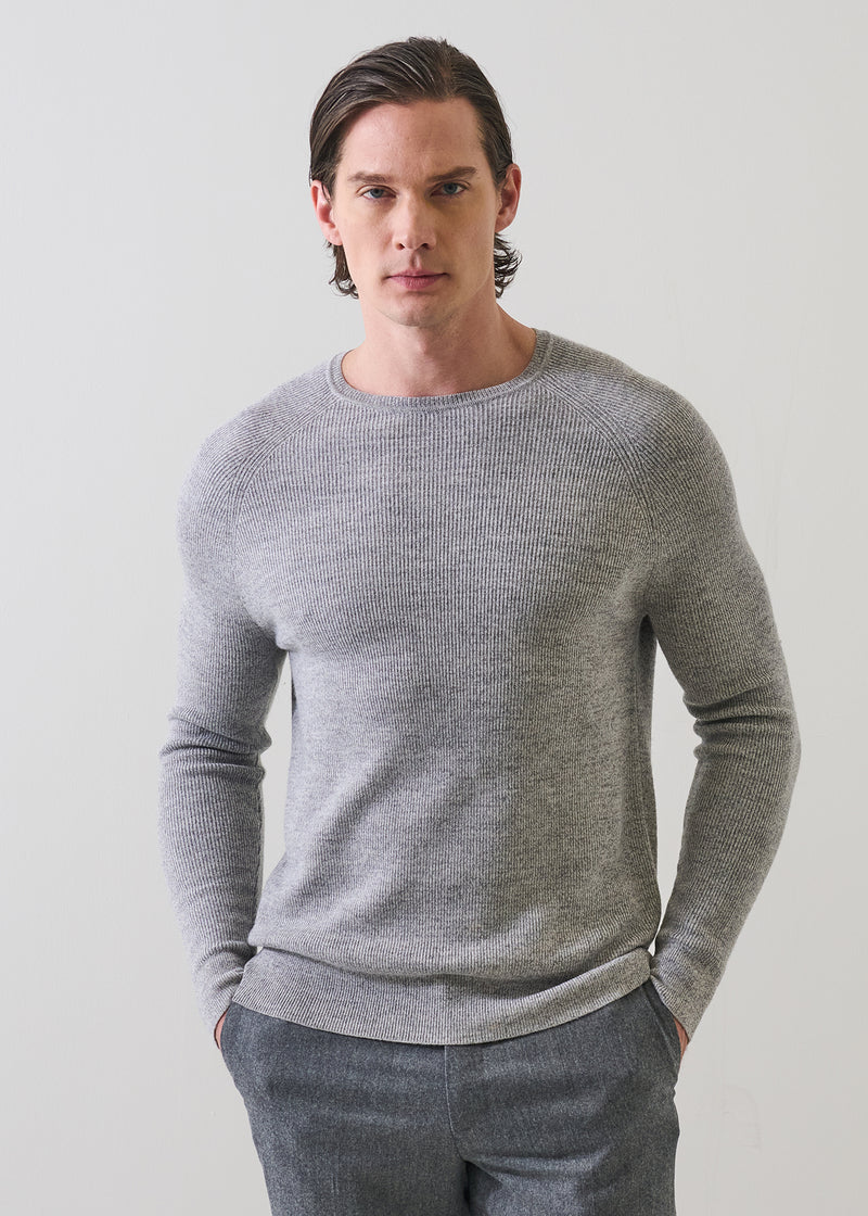 Patrick Assaraf Men's Merino Raglan Rib Crew - Fog Grey
