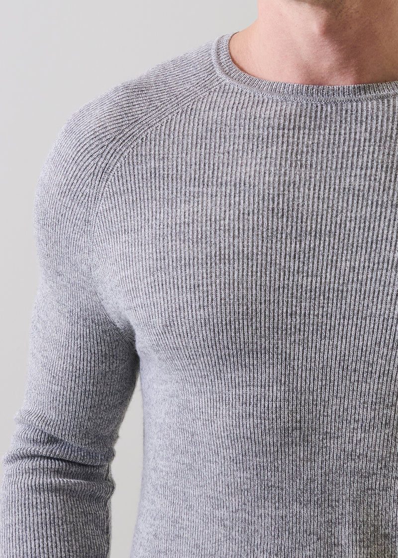 Patrick Assaraf Men's Merino Raglan Rib Crew - Fog Grey