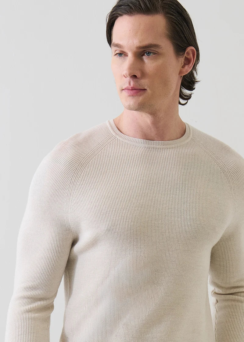 Patrick Assaraf Merino Raglan Rib Crew - Latte