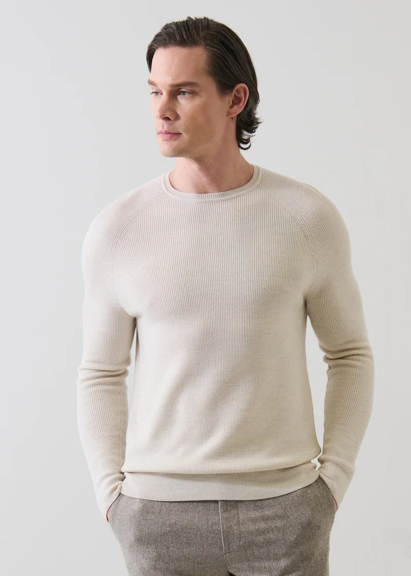 Patrick Assaraf Merino Raglan Rib Crew - Latte
