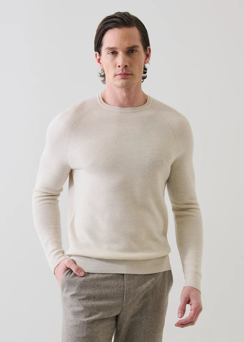 Patrick Assaraf Merino Raglan Rib Crew - Latte