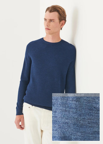 Patrick Assaraf Men's Merino Raglan Rib Crew - Dusky Blue