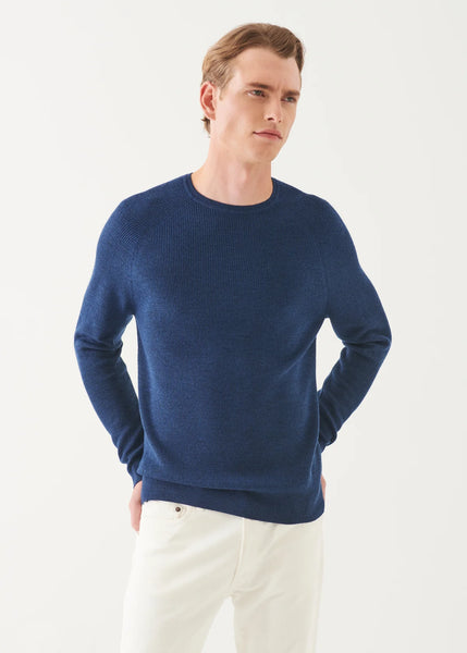 Patrick Assaraf Men's Merino Raglan Rib Crew - Cosmos Melange