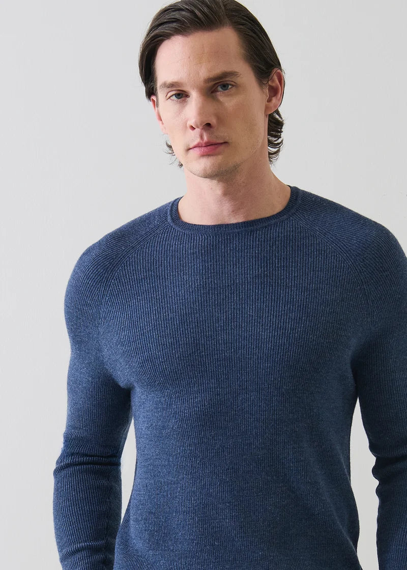 Patrick Assaraf Merino Raglan Rib Crew - Moonlight