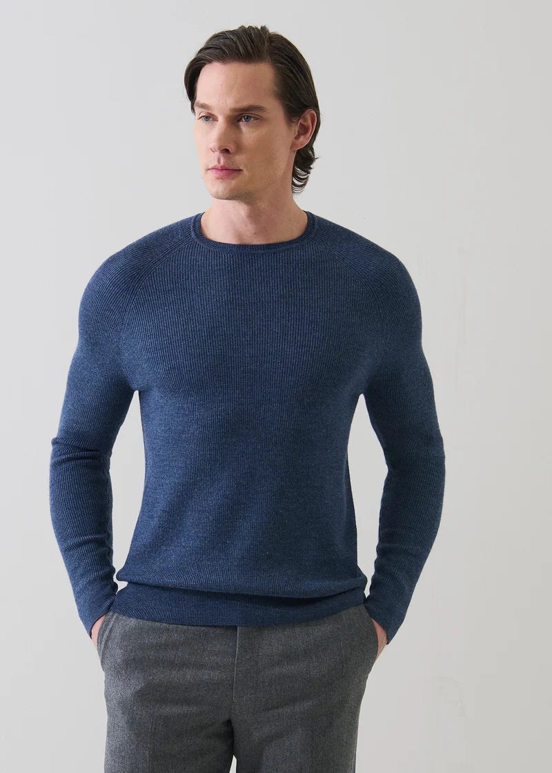 Patrick Assaraf Merino Raglan Rib Crew - Moonlight