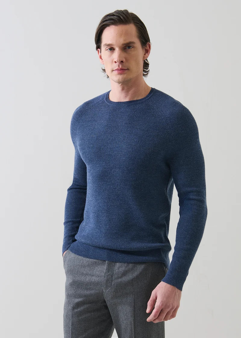 Patrick Assaraf Merino Raglan Rib Crew - Moonlight
