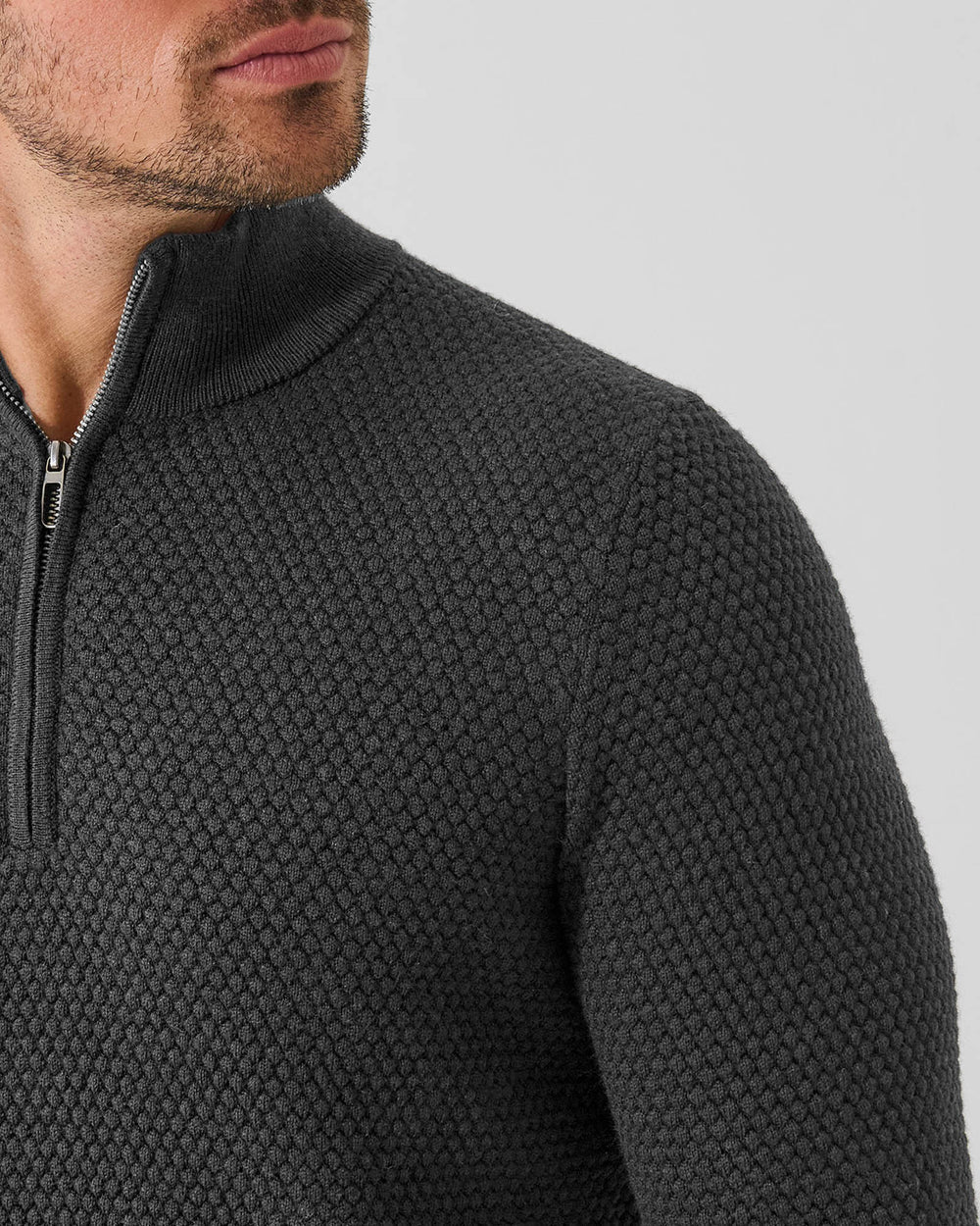 Patrick Assaraf Bubble Stitch Merino Wool 1/4 Zip Mock - Noir