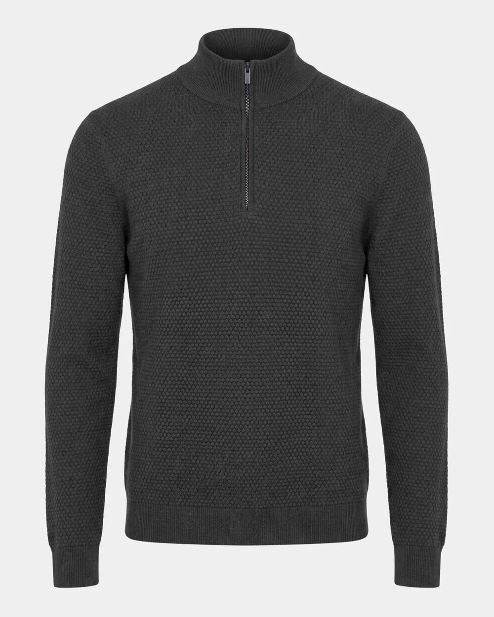 Patrick Assaraf Bubble Stitch Merino Wool 1/4 Zip Mock - Noir