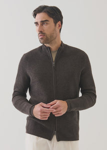 Patrick Assaraf Extra Fine Merino Bubble Stitch Mock Zip - Mahogany