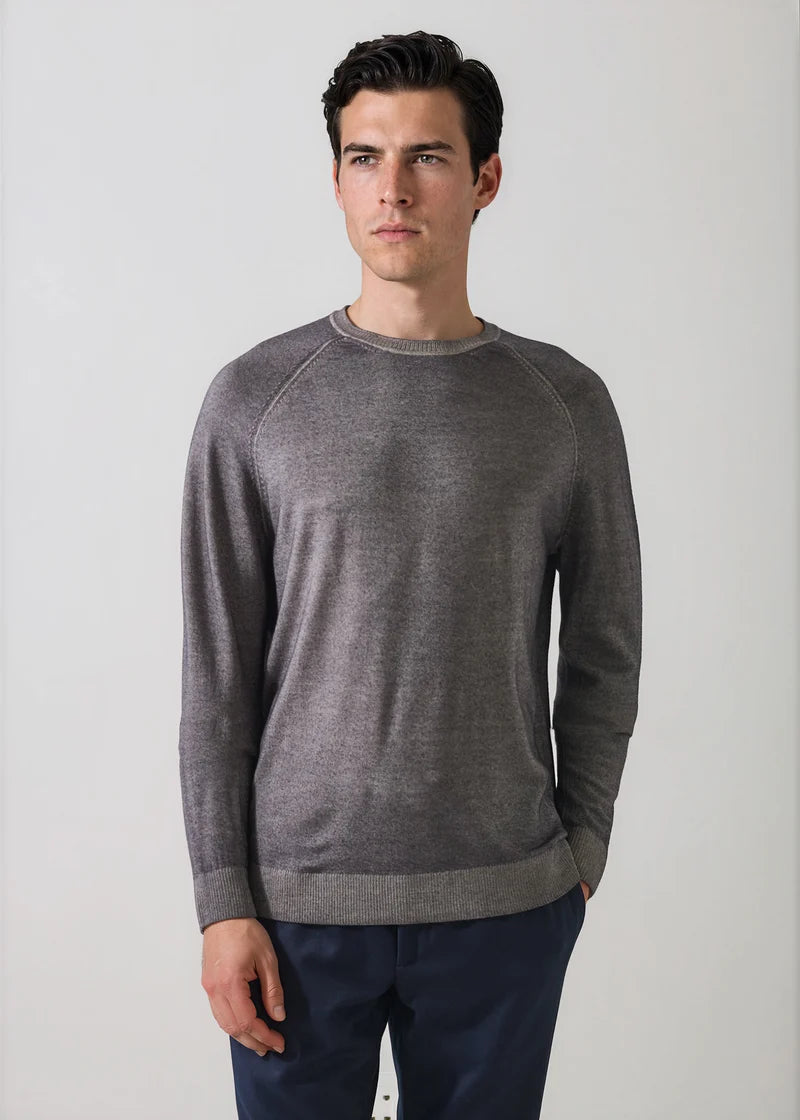 Patrick Assaraf Vintage Wash Merino Wool Raglan Crew - Smokey Grey