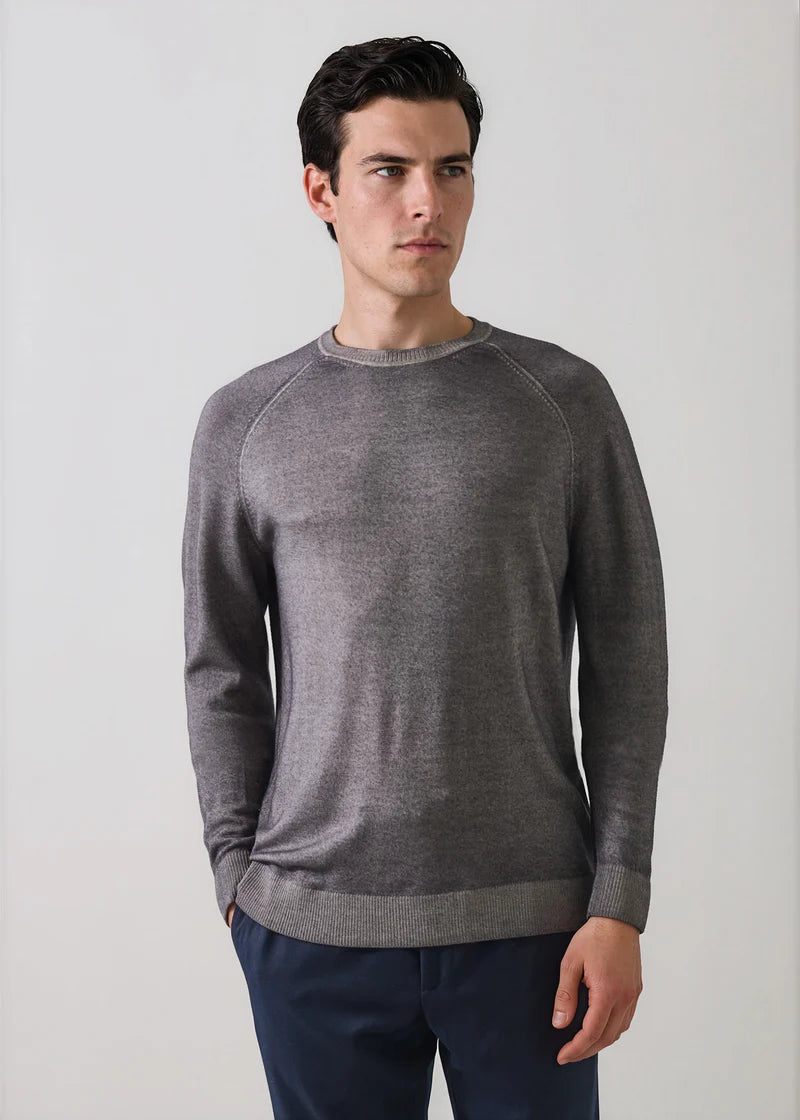 Patrick Assaraf Vintage Wash Merino Wool Raglan Crew - Smokey Grey