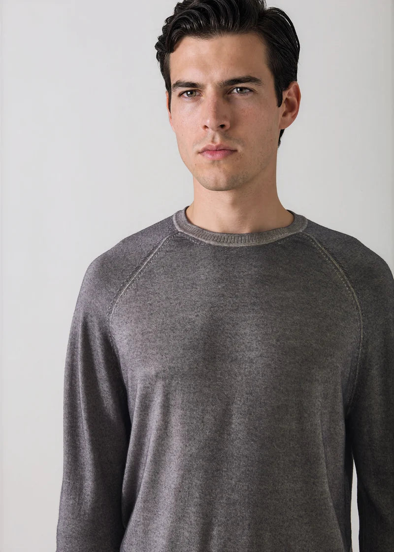 Patrick Assaraf Vintage Wash Merino Wool Raglan Crew - Smokey Grey