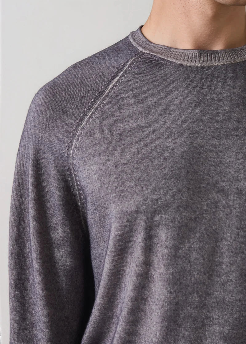 Patrick Assaraf Vintage Wash Merino Wool Raglan Crew - Smokey Grey