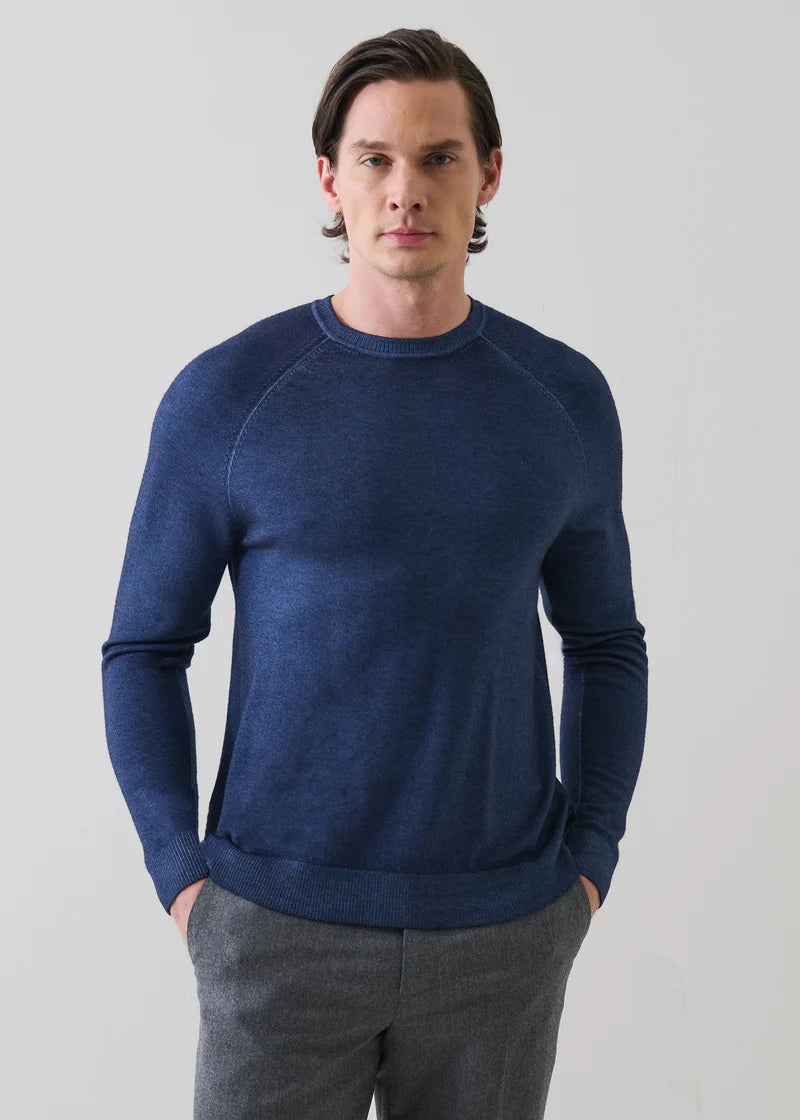 Patrick Assaraf Vintage Wash Merino Wool Raglan Crew - Denim